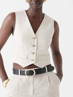 J. Crew Cream Linen Vest with Gold Buttons